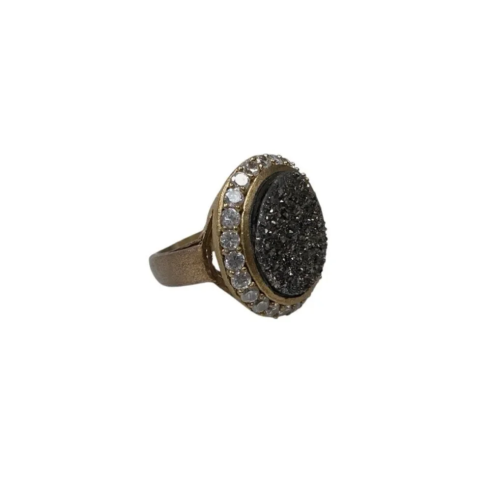 Vintage Druzy Ring 18K Plated Womens Size 4.5